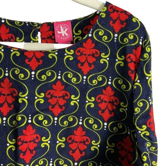 NWT J. Khaki Girls Navy Red Green Patterned Long Sleeve Dress, Medium - Picture 3 of 10